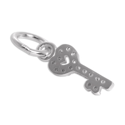 Sterling Silver & CZ Crystal Encrusted Heart Key Charm