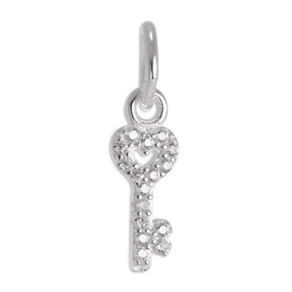 Sterling Silver & CZ Crystal Encrusted Heart Key Charm