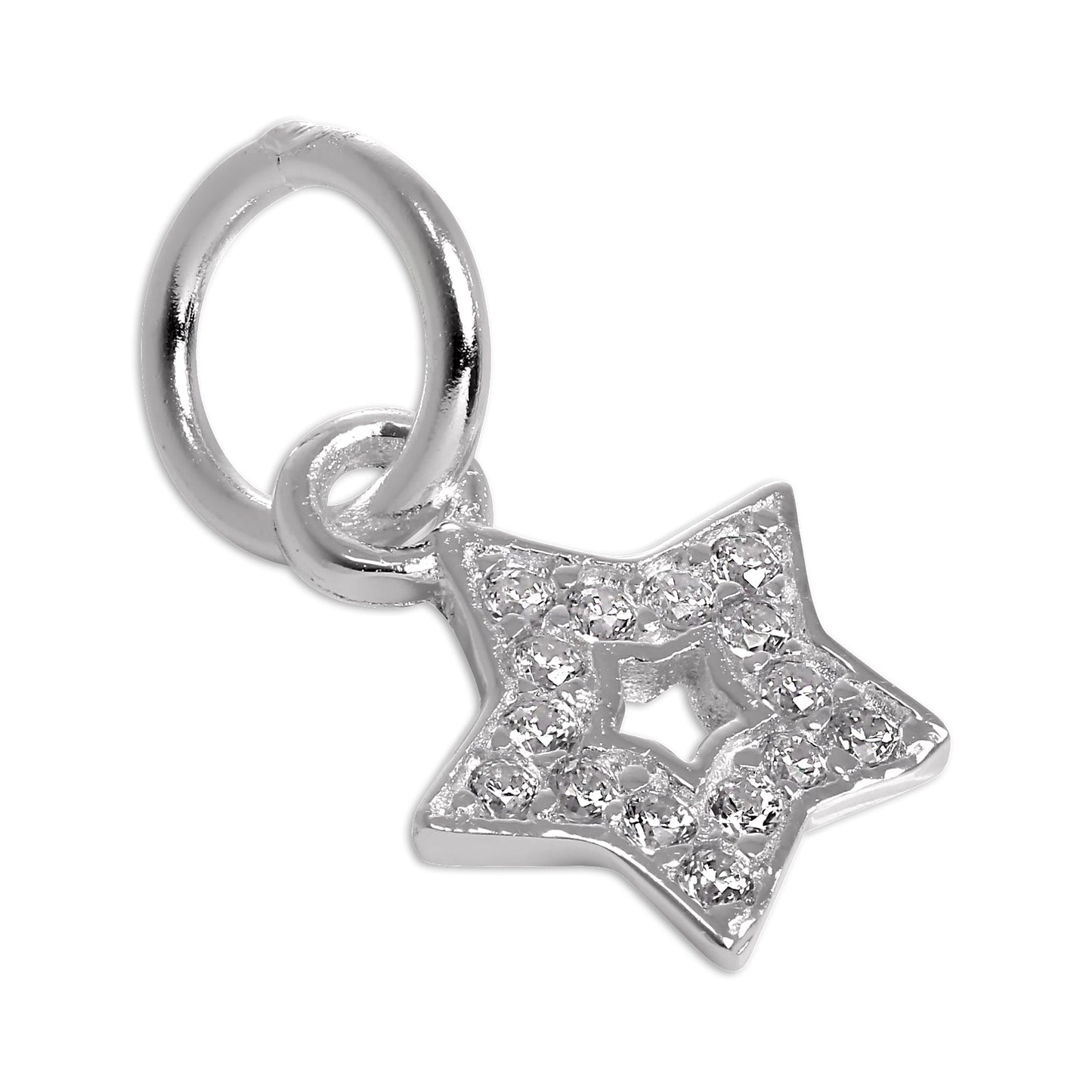 Small Sterling Silver CZ Crystal Encrusted Star Charm