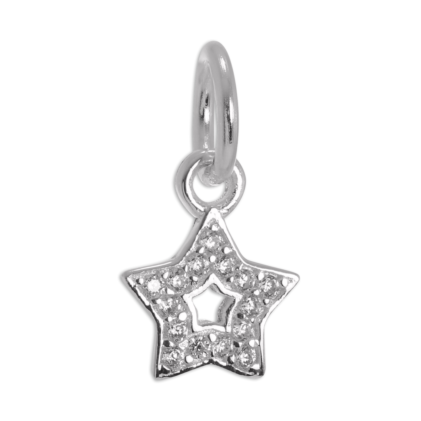 Small Sterling Silver CZ Crystal Encrusted Star Charm