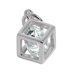Sterling Silver Open Cube Charm with CZ Crystal