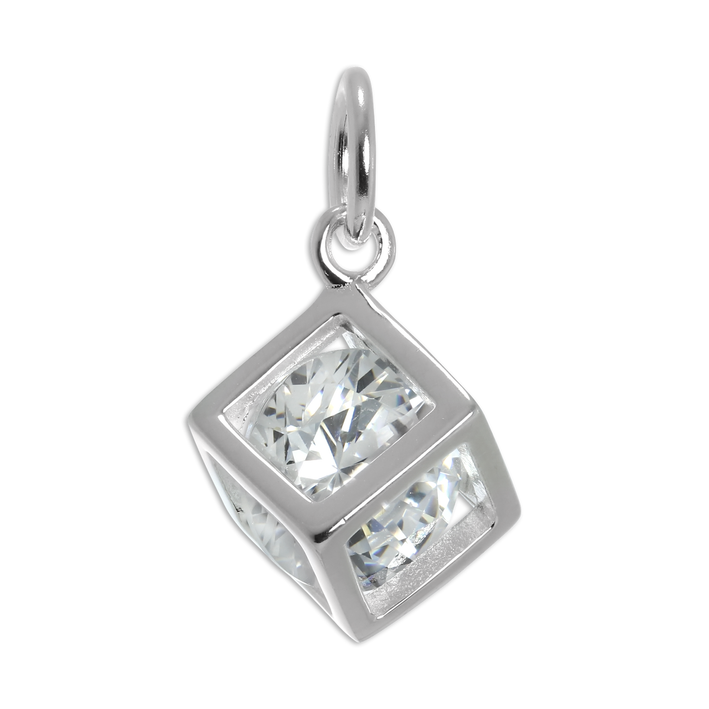 Sterling Silver Open Cube Charm with CZ Crystal