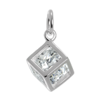 Sterling Silver Open Cube Charm with CZ Crystal