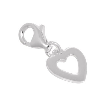 Sterling Silver Simple Open Heart Clip on Charm