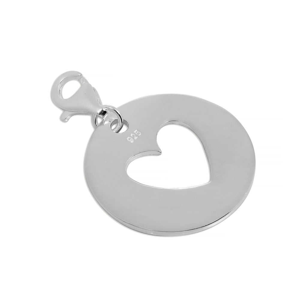 Large Sterling Silver Cut Out Heart Disc Clip on Charm