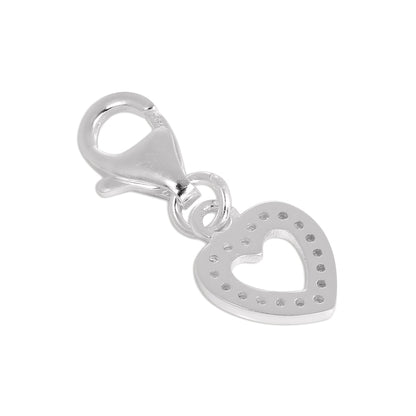 Sterling Silver & CZ Crystal Encrusted Open Heart Clip on Charm