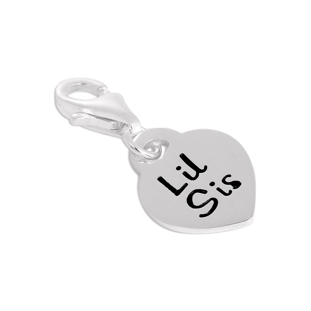 Sterling Silver Little Sister Heart Clip on Charm
