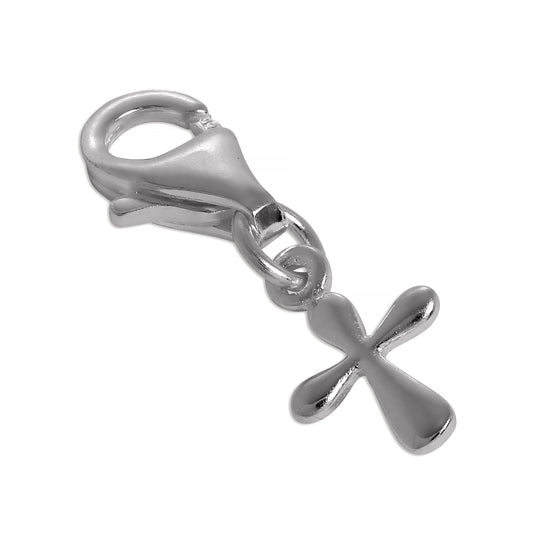 Sterling Silver Small Flat Rounded Cross clip on charm