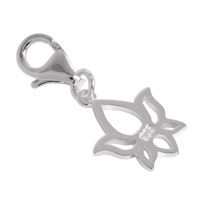 Tiny Sterling Silver Lotus Flower Outline Clip on Charm