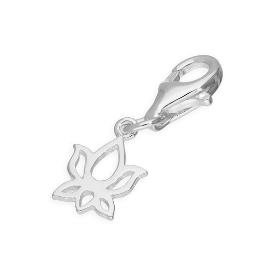 Tiny Sterling Silver Lotus Flower Outline Clip on Charm