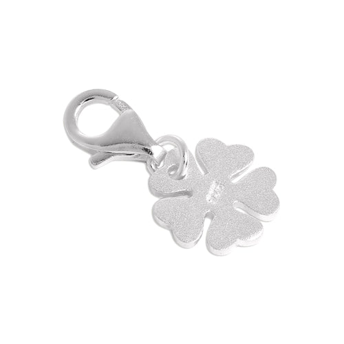 Brushed Sterling Silver Lucky 5 Leaf Clover Clip on Charm