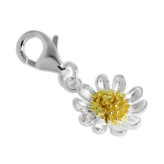 Gold Plated & Sterling Silver Daisy Flower Clip on Charm