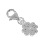 CZ Crystal Encrusted Sterling Silver Lucky 4 Leaf Clover Clip on Charm