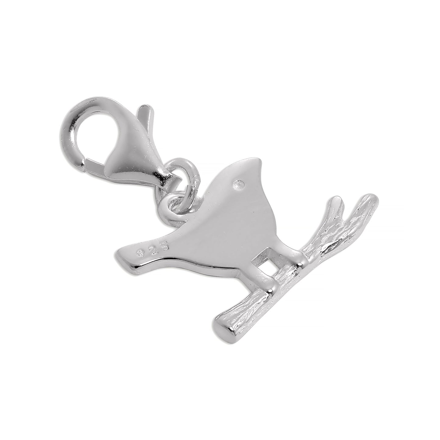 Sterling Silver Simple Bird on a Branch Clip on Charm