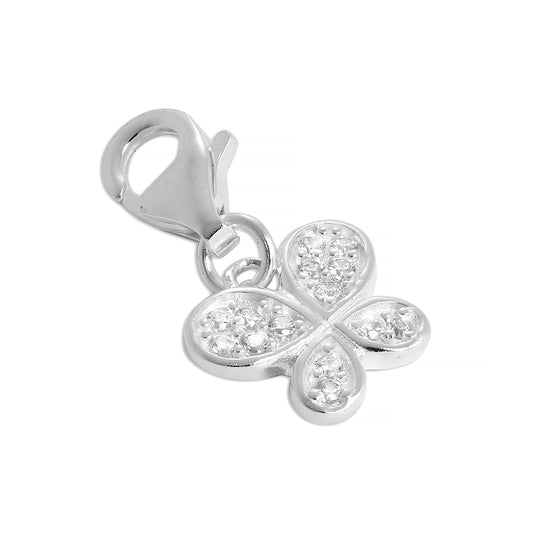 Sterling Silver CZ Crystal Encrusted Butterfly Clip on Charm