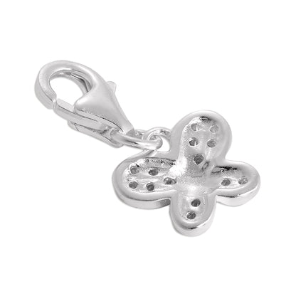 Sterling Silver CZ Crystal Encrusted Butterfly Clip on Charm