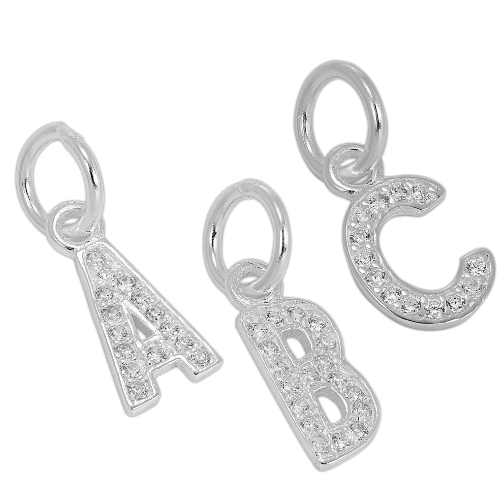 Small Sterling Silver & CZ Crystal Initial Letter Charm A - Z