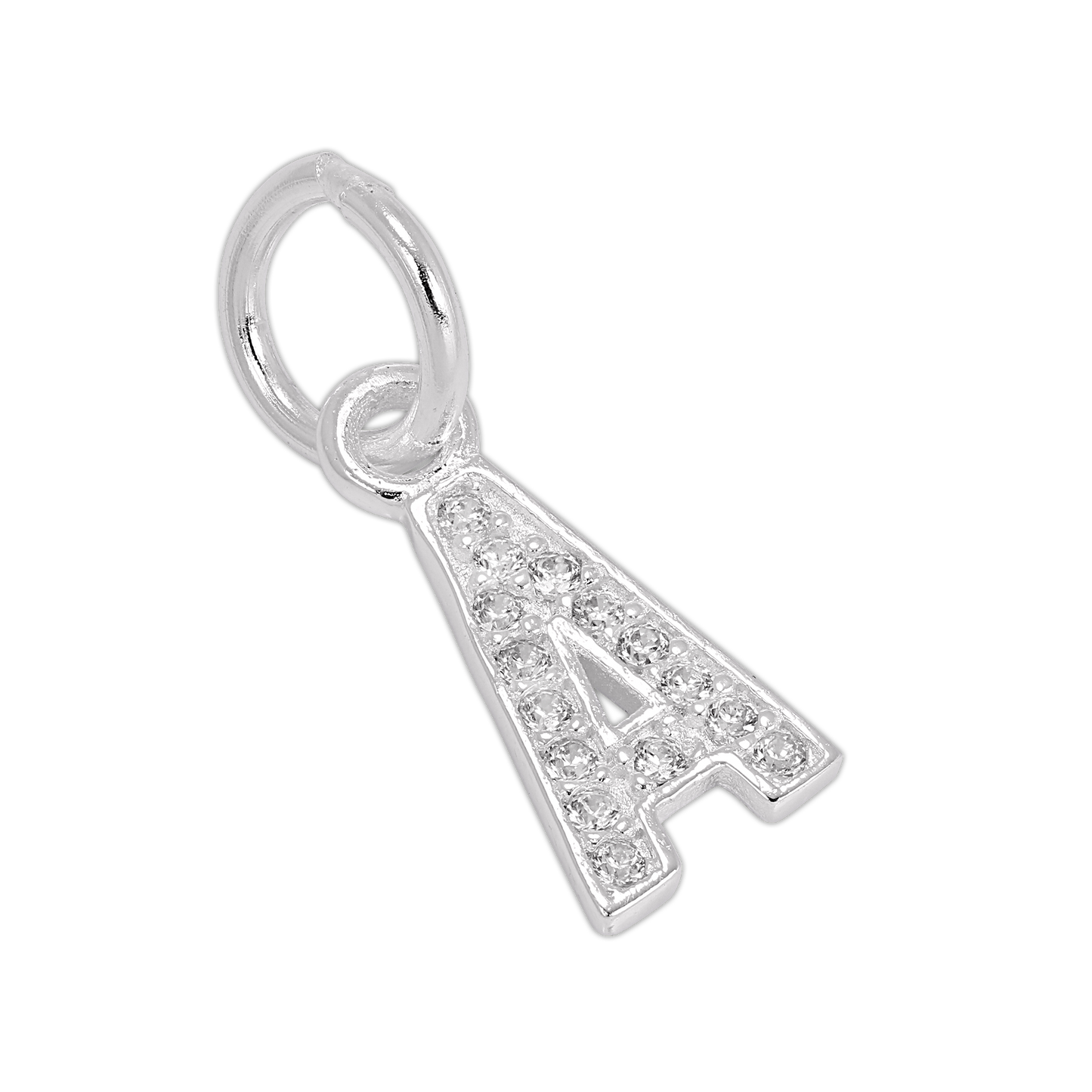 Small Sterling Silver & CZ Crystal Initial Letter Charm A - Z