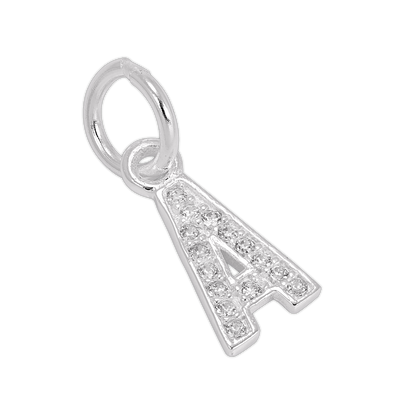 Small Sterling Silver & CZ Crystal Initial Letter Charm A - Z