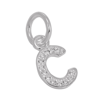 Small Sterling Silver & CZ Crystal Initial Letter Charm A - Z