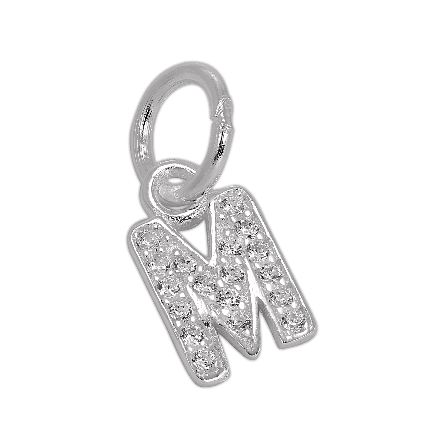 Small Sterling Silver & CZ Crystal Initial Letter Charm A - Z
