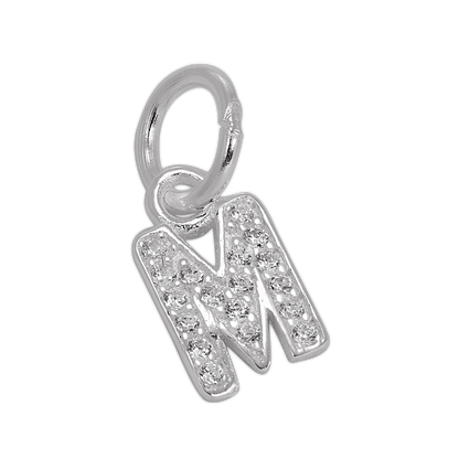 Small Sterling Silver & CZ Crystal Initial Letter Charm A - Z