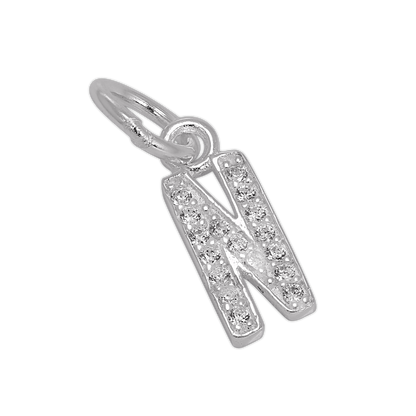 Small Sterling Silver & CZ Crystal Initial Letter Charm A - Z