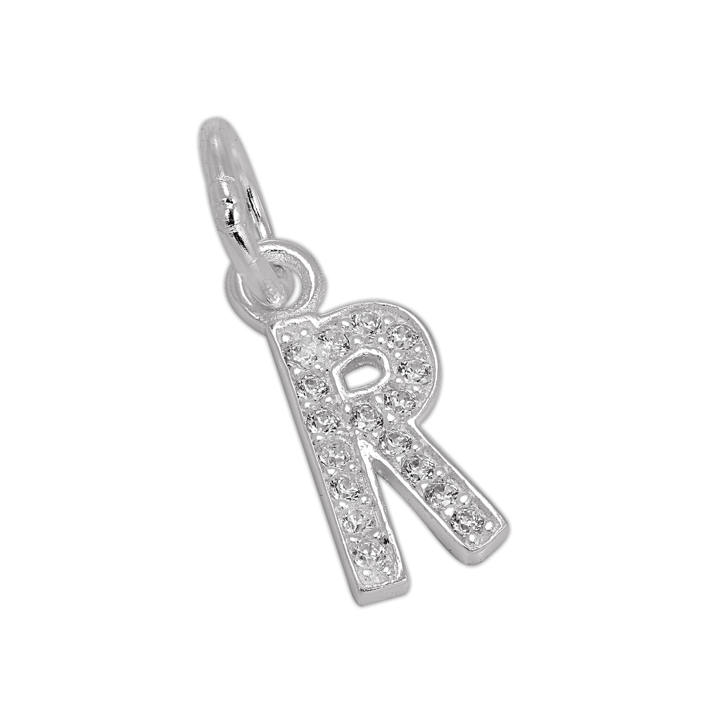 Small Sterling Silver & CZ Crystal Initial Letter Charm A - Z