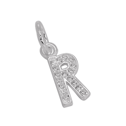 Small Sterling Silver & CZ Crystal Initial Letter Charm A - Z