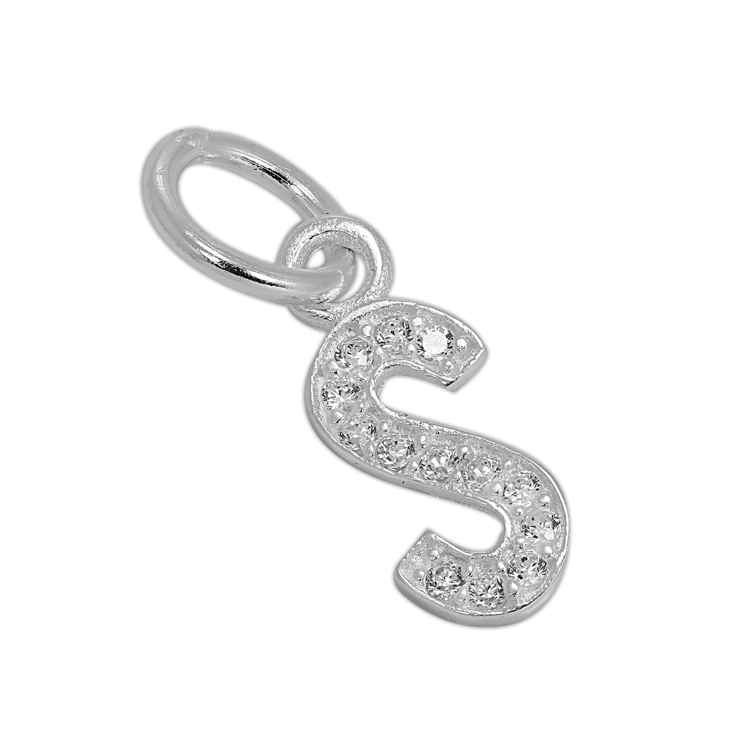 Small Sterling Silver & CZ Crystal Initial Letter Charm A - Z