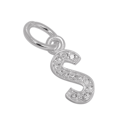 Small Sterling Silver & CZ Crystal Initial Letter Charm A - Z