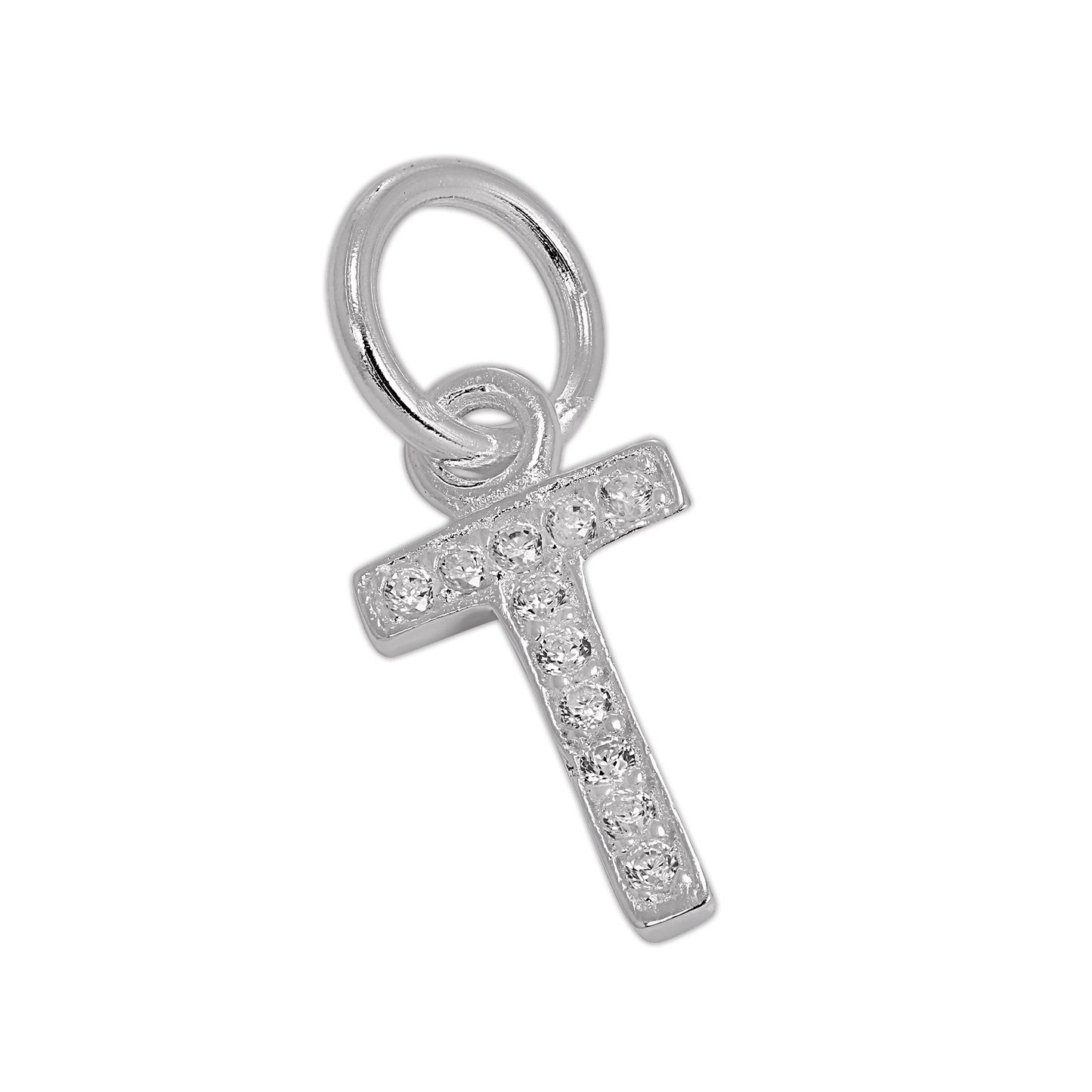 Small Sterling Silver & CZ Crystal Initial Letter Charm A - Z