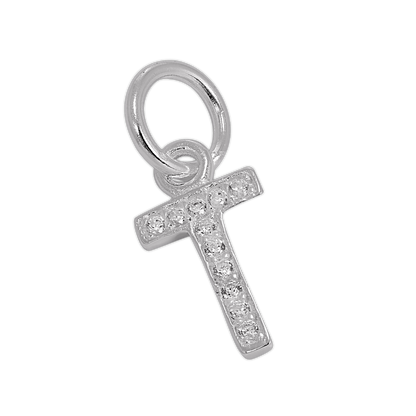 Small Sterling Silver & CZ Crystal Initial Letter Charm A - Z