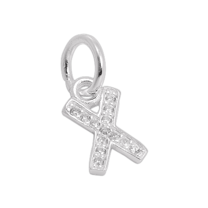 Small Sterling Silver & CZ Crystal Initial Letter Charm A - Z