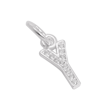 Small Sterling Silver & CZ Crystal Initial Letter Charm A - Z