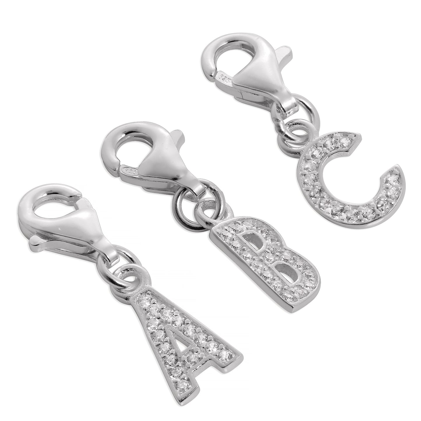 Small Sterling Silver & CZ Crystal Initial Letter Clip-on Charm A - Z