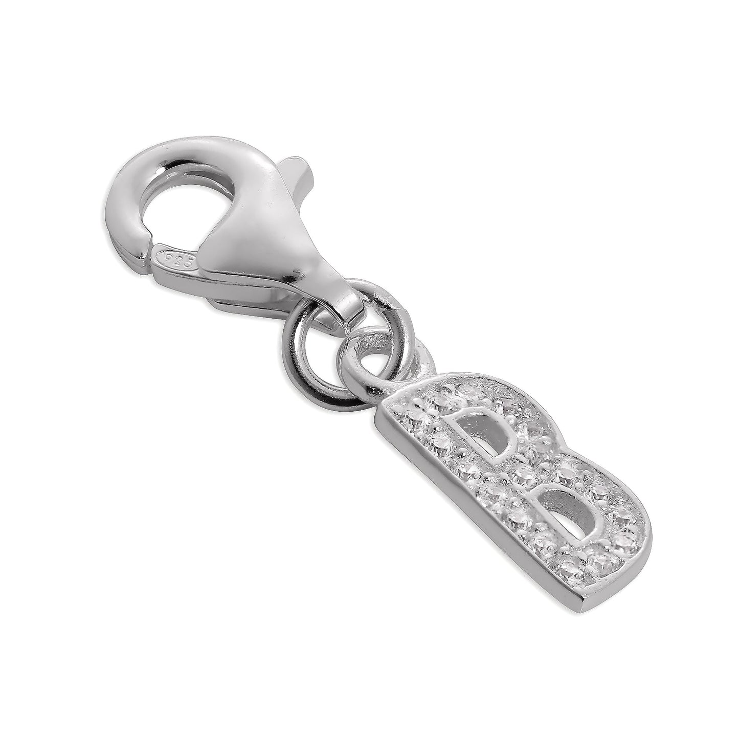 Small Sterling Silver & CZ Crystal Initial Letter Clip-on Charm A - Z