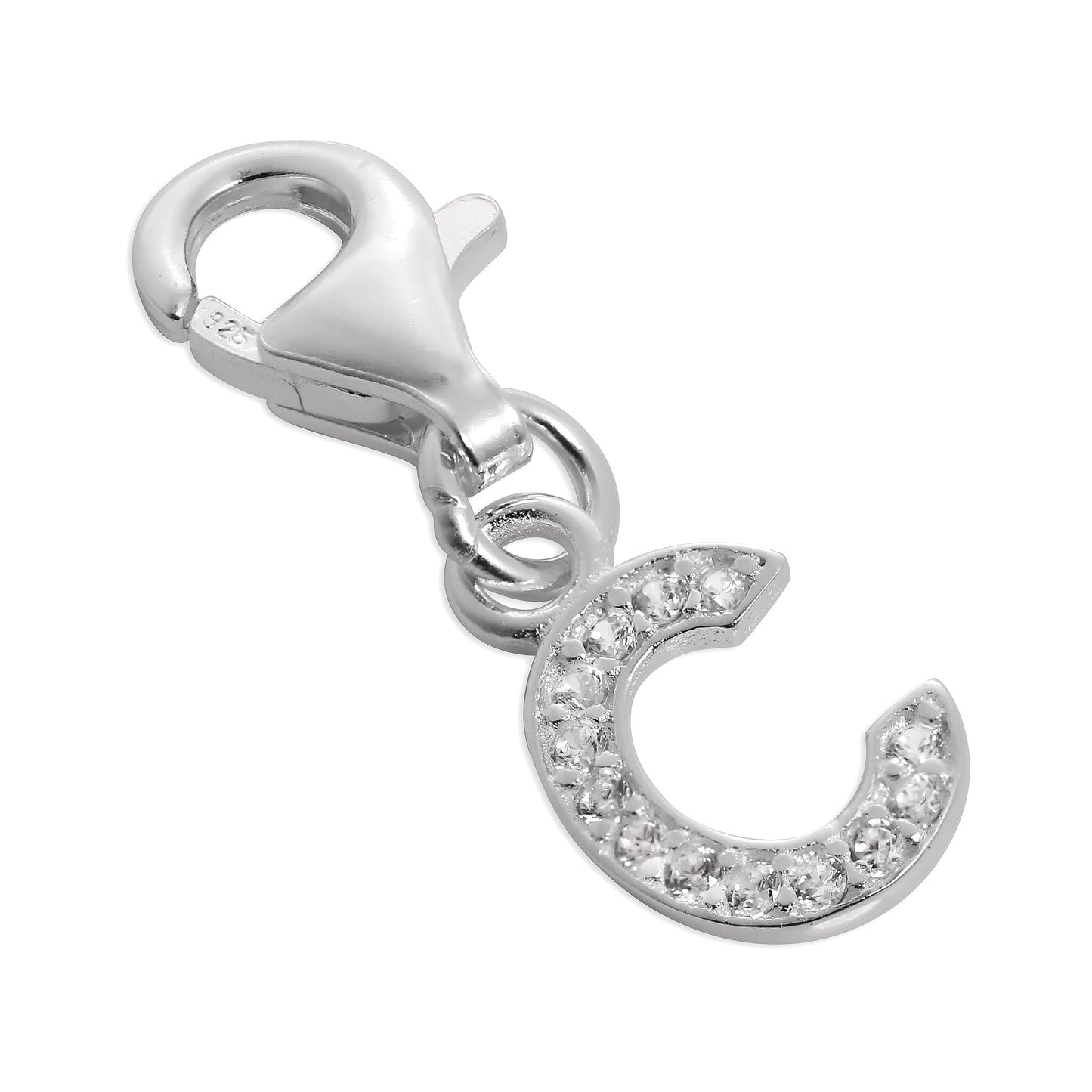 Small Sterling Silver & CZ Crystal Initial Letter Clip-on Charm A - Z