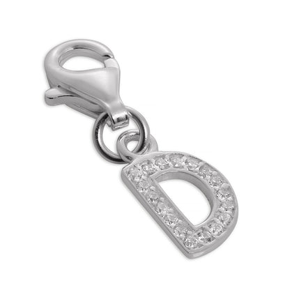 Small Sterling Silver & CZ Crystal Initial Letter Clip-on Charm A - Z