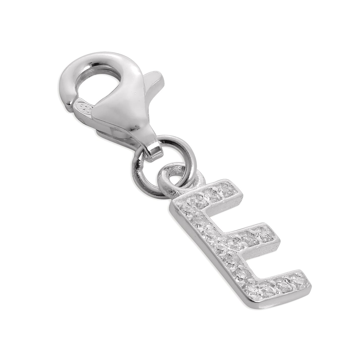 Small Sterling Silver & CZ Crystal Initial Letter Clip-on Charm A - Z
