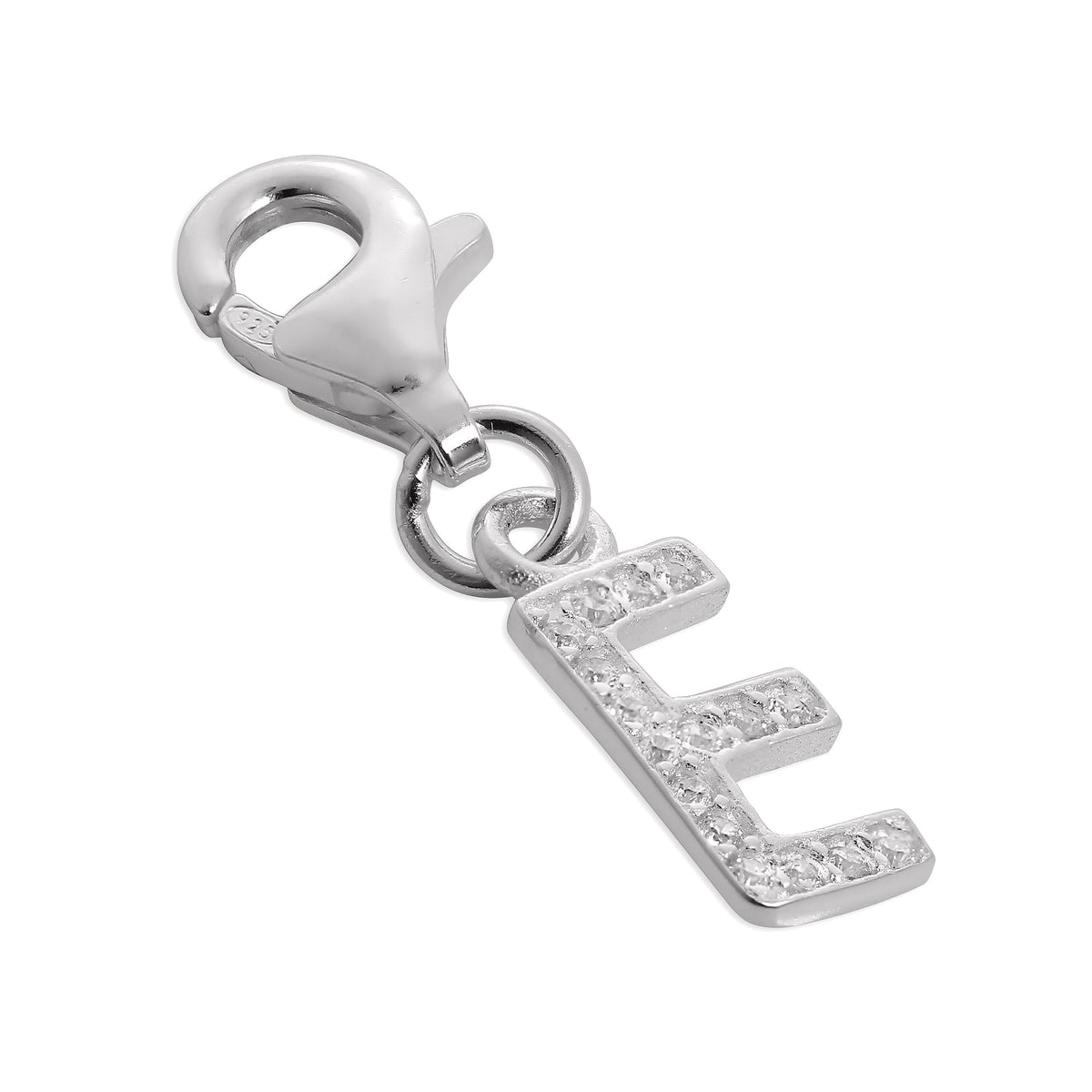 Small Sterling Silver & CZ Crystal Initial Letter Clip-on Charm A - Z