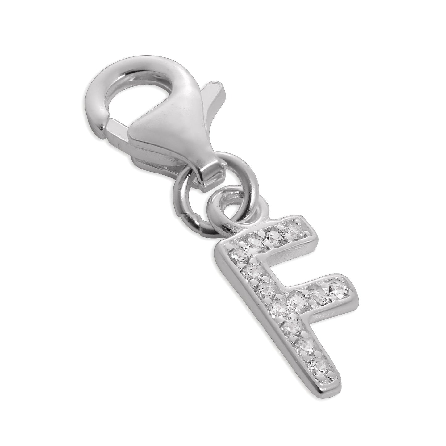 Small Sterling Silver & CZ Crystal Initial Letter Clip-on Charm A - Z