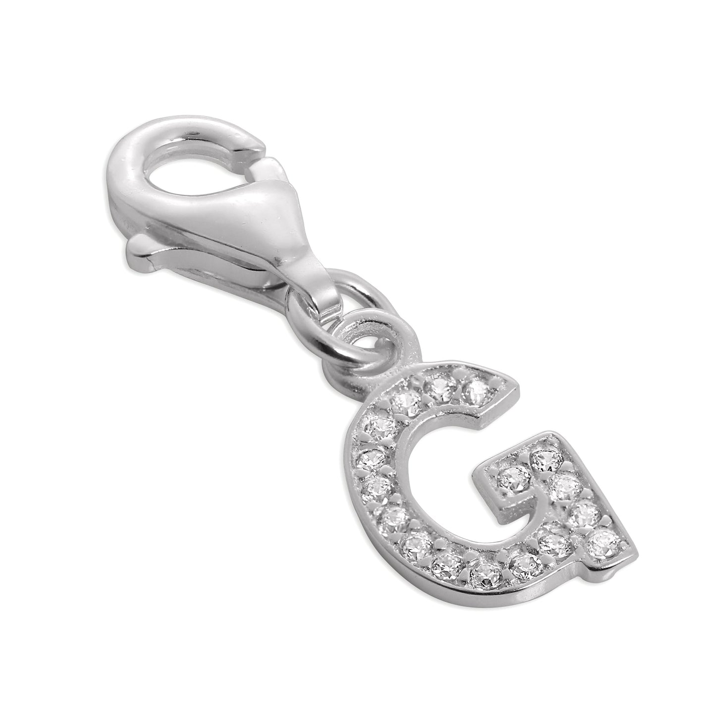 Small Sterling Silver & CZ Crystal Initial Letter Clip-on Charm A - Z