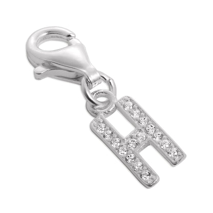 Small Sterling Silver & CZ Crystal Initial Letter Clip-on Charm A - Z