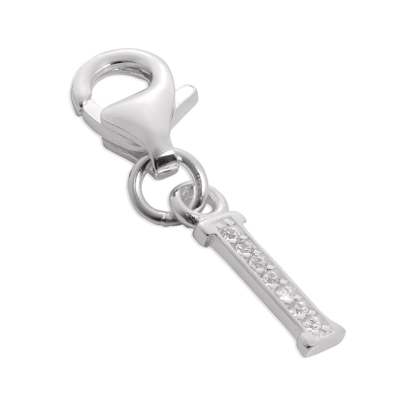 Small Sterling Silver & CZ Crystal Initial Letter Clip-on Charm A - Z