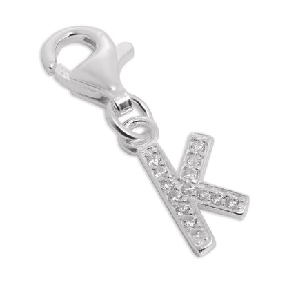 Small Sterling Silver & CZ Crystal Initial Letter Clip-on Charm A - Z