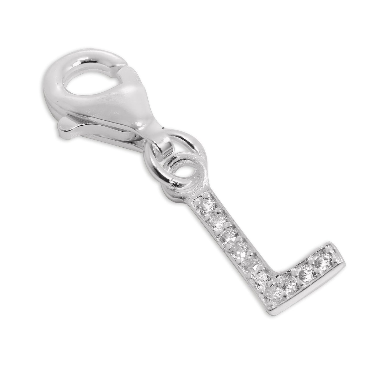 Small Sterling Silver & CZ Crystal Initial Letter Clip-on Charm A - Z