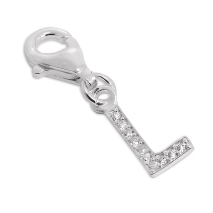 Small Sterling Silver & CZ Crystal Initial Letter Clip-on Charm A - Z