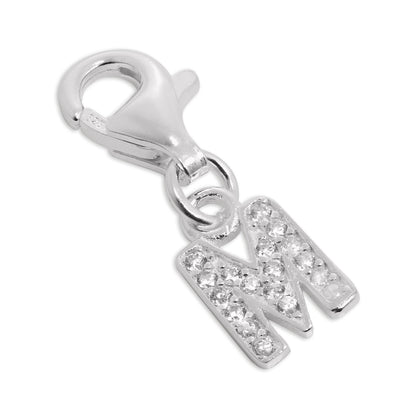 Small Sterling Silver & CZ Crystal Initial Letter Clip-on Charm A - Z