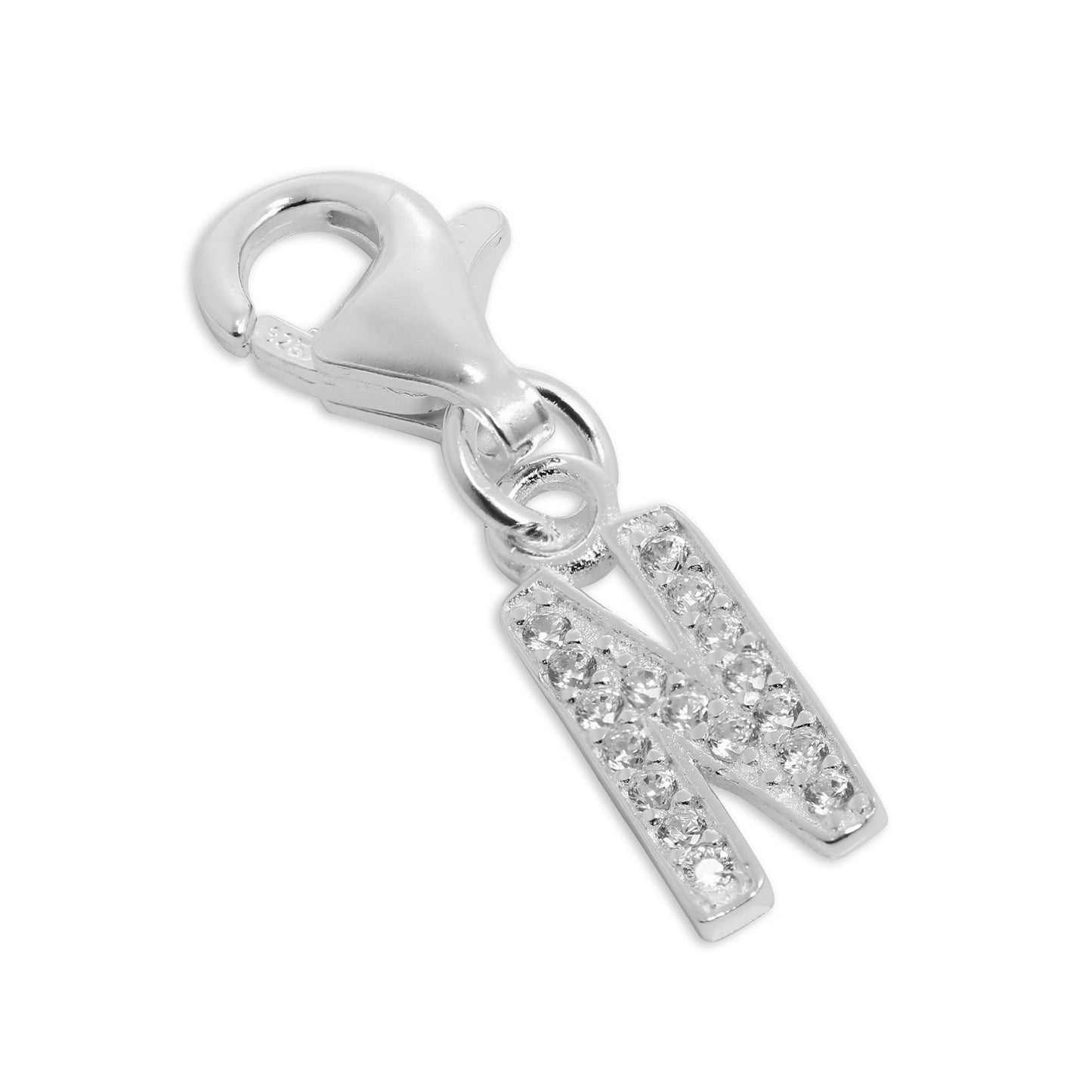 Small Sterling Silver & CZ Crystal Initial Letter Clip-on Charm A - Z